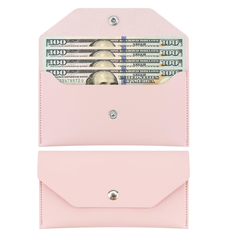 Abvsdu Cash Envelope Wallet, Reusable Envelope Wallet, Men's and Women's Genuine Leather Cash Wallet, Money Envelopes for Cash for Bill Plannerï¼ˆPinkï¼‰ - Image 1