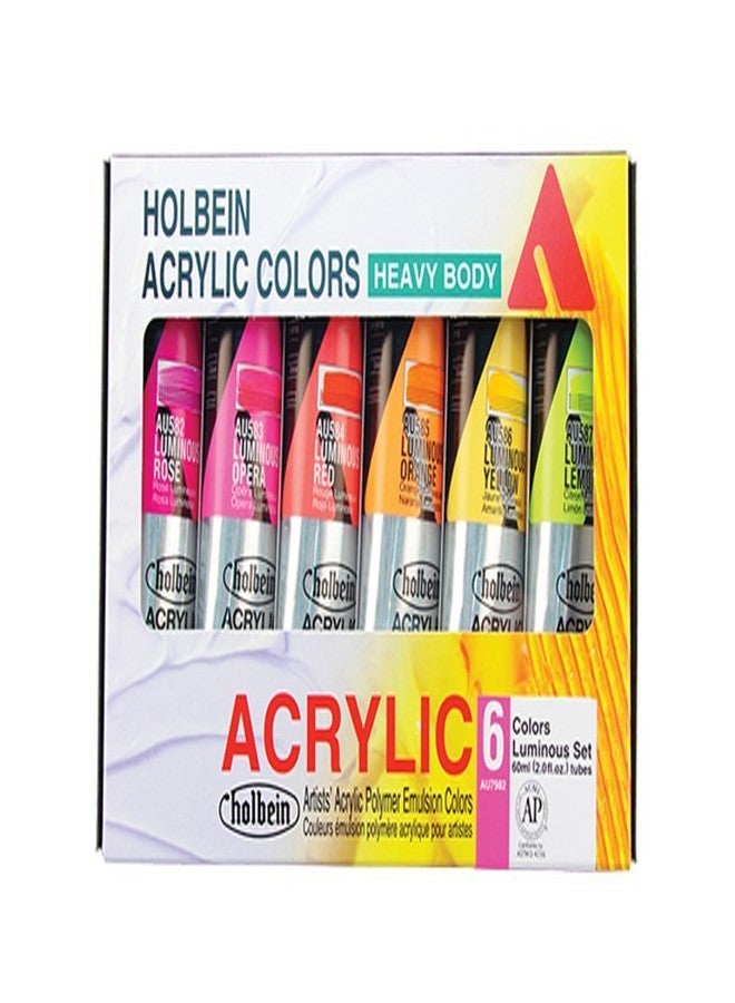 Holbein Heavy Body Artist Acrylic Luminous Set of 6, 60ml Paints