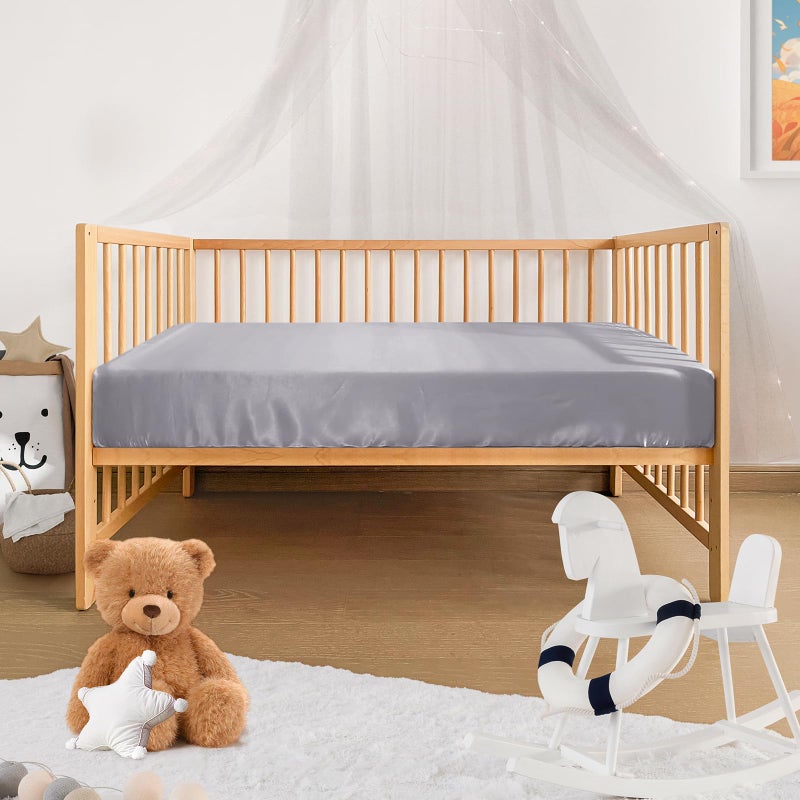 Pro Goleem Satin Soft Crib Sheet Great for Baby with Sensitive Hair Silky Baby Sheet Gray Unisex 52â€™â€™x28â€™â€™x8â€™â€™ Fitted Sheet - Image 4