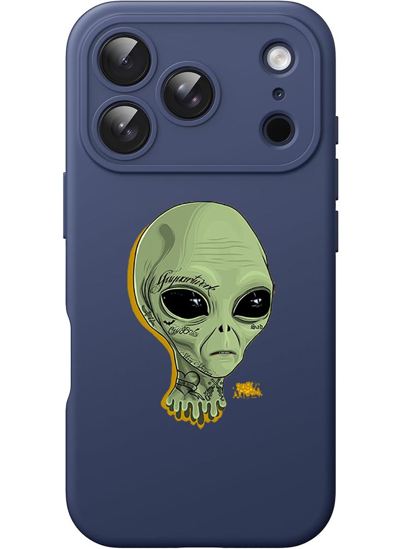 Theodor Protective Slim Fit Case Liquid Silicone Cover with Full Body Protection Anti-Scratch Shockproof Case For Apple iPhone 17 Pro (Blue) alien - Image 1