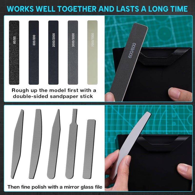 Honoson 25 Pcs Hobby Model Polishing Hand Files Tools Set Include 5 Pcs Glass Polishing Files and 20 Pcs Sanding Sticks Glass File for Plastic Models Wood Base Parts - Image 3