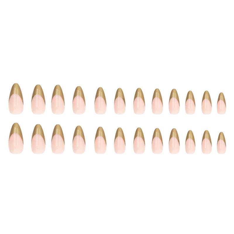 MERVF Long Stiletto Press on Nails Gold French Tip Fake Nails Almond Glue ons with Design Acrylic False Nail Glossy 24pcs - Image 2