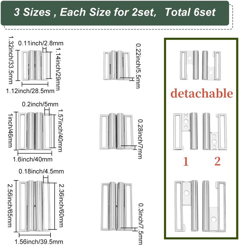 klarako 6 Sets Metal Side Release Buckles, Alloy Waist Belt Clip Closure 29/40/60mm Strap Webbing Bracelet Lock Fastener Hardware for Backpack Strap Clothes Tape Belt Pet Collar, Platinum - Image 2