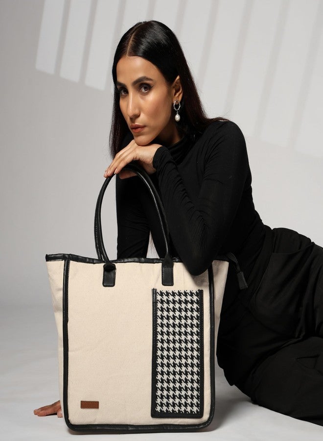 ENSAC Cotton Tote Bag for Women Premium Stylish Large Handbag for women with Zip Closure Ladies Big Shoulder Bag for Women Girls Handbag Zipper Large Capacity Shoulder Bag for College Office Use - Image 2