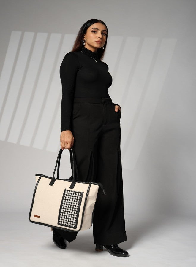 ENSAC Cotton Tote Bag for Women Premium Stylish Large Handbag for women with Zip Closure Ladies Big Shoulder Bag for Women Girls Handbag Zipper Large Capacity Shoulder Bag for College Office Use - Image 5
