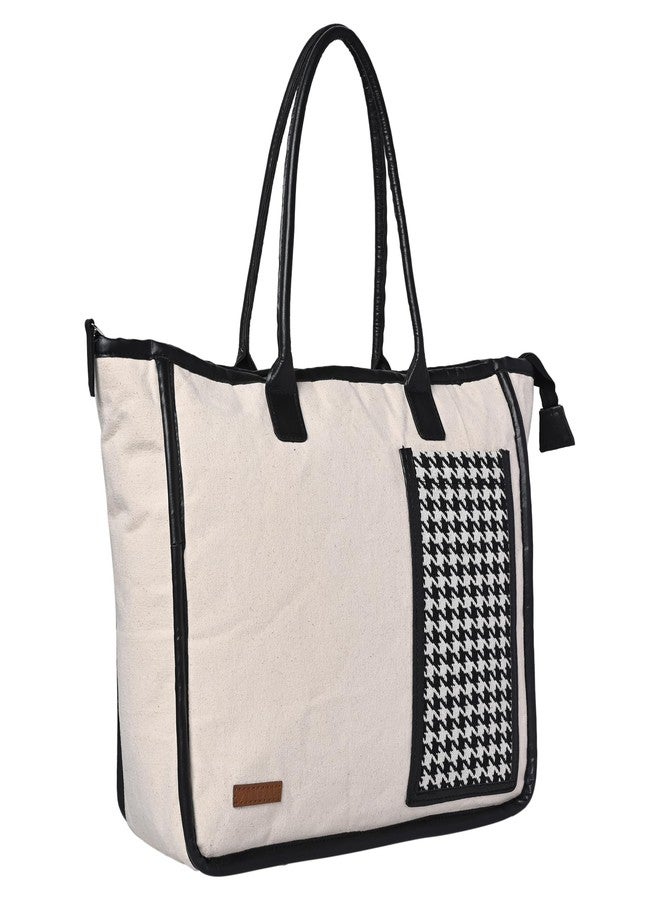 ENSAC Cotton Tote Bag for Women Premium Stylish Large Handbag for women with Zip Closure Ladies Big Shoulder Bag for Women Girls Handbag Zipper Large Capacity Shoulder Bag for College Office Use - Image 1