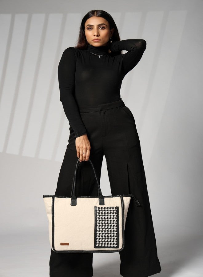 ENSAC Cotton Tote Bag for Women Premium Stylish Large Handbag for women with Zip Closure Ladies Big Shoulder Bag for Women Girls Handbag Zipper Large Capacity Shoulder Bag for College Office Use - Image 4