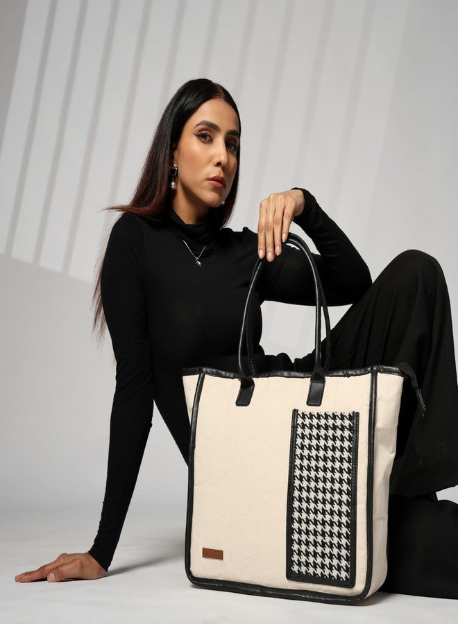 ENSAC Cotton Tote Bag for Women Premium Stylish Large Handbag for women with Zip Closure Ladies Big Shoulder Bag for Women Girls Handbag Zipper Large Capacity Shoulder Bag for College Office Use - Image 3
