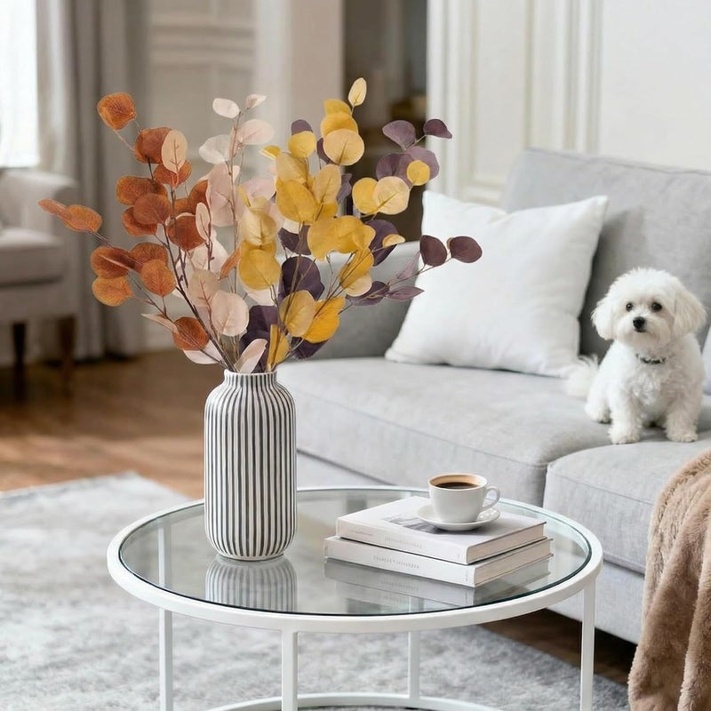 Decor & More ديكور آند مور 4 قطع باقة زهور صناعية - باقة أوكالبتوس حريرية واقعية طويلة الساق للمزهرية | زهرة صناعية للزينة | باقة زهور صناعية للمنزل وحفلات الزفاف والحفلات - Image 5