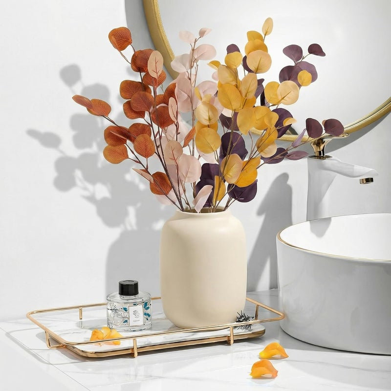 Decor & More ديكور آند مور 4 قطع باقة زهور صناعية - باقة أوكالبتوس حريرية واقعية طويلة الساق للمزهرية | زهرة صناعية للزينة | باقة زهور صناعية للمنزل وحفلات الزفاف والحفلات - Image 4