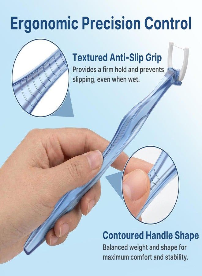 Bopika 135° Angled Flossers, Long Handle Dental Floss Picks for Deep Reach Back Teeth & Tight Spaces, Starter Kit with 2 Reusable Handles & 200 Twist-to-Lock Replacement Heads, Blue - Image 5