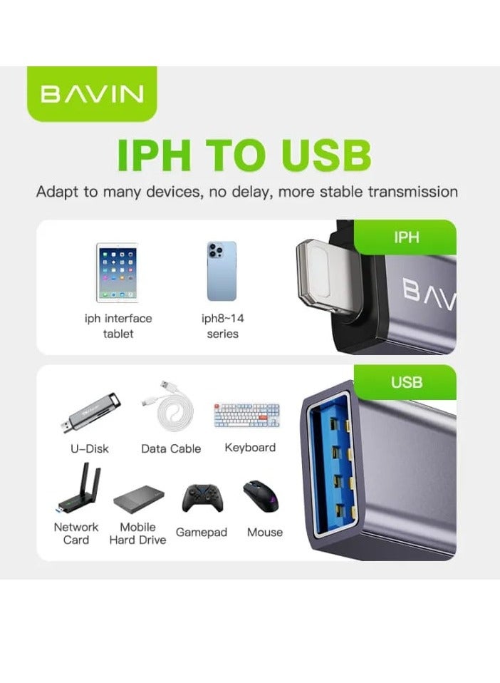 Bavin OTG Adaptor USB 3.0 Fast Data Transfer for iPhone Phones and Laptop Tablet Gamepad Printer Keyboard - Image 2