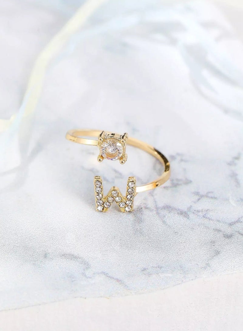 Rhinestone Letter Cuff Ring