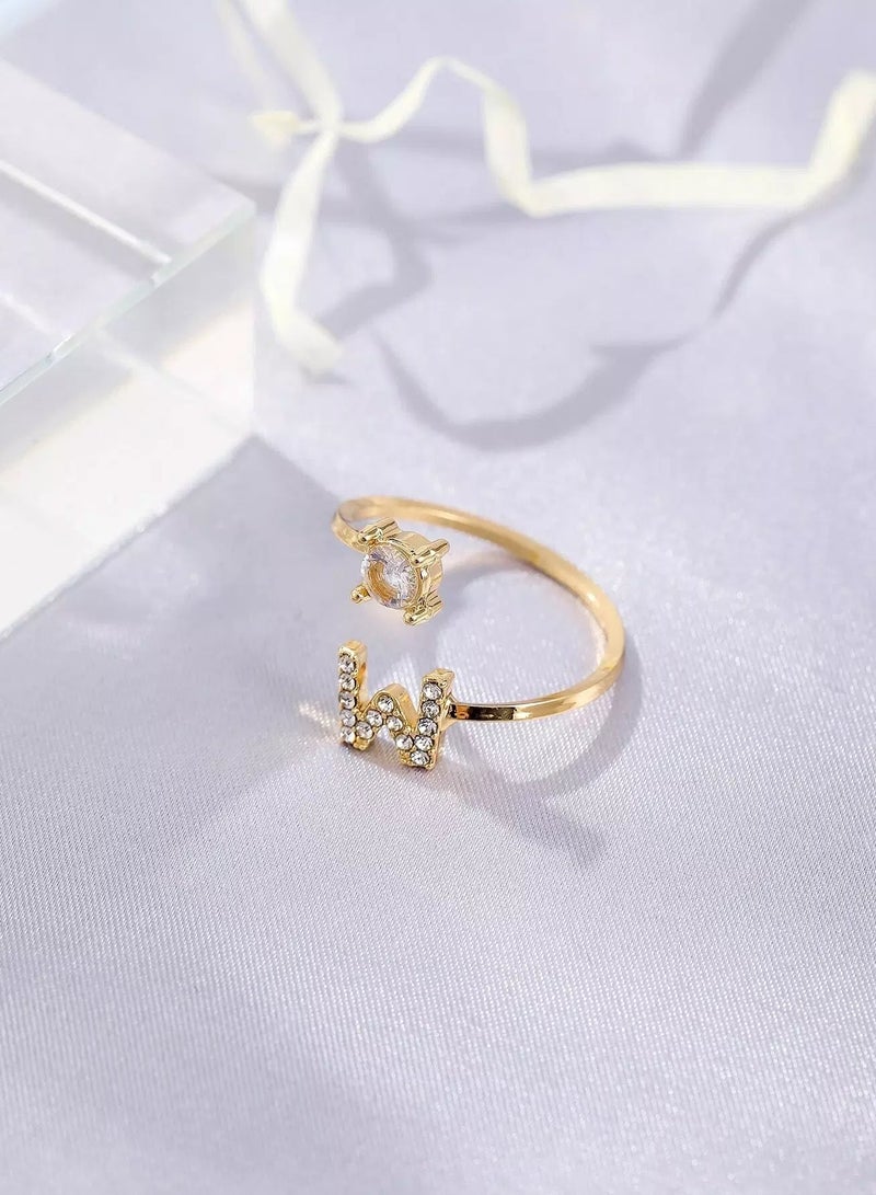 Rhinestone Letter Cuff Ring