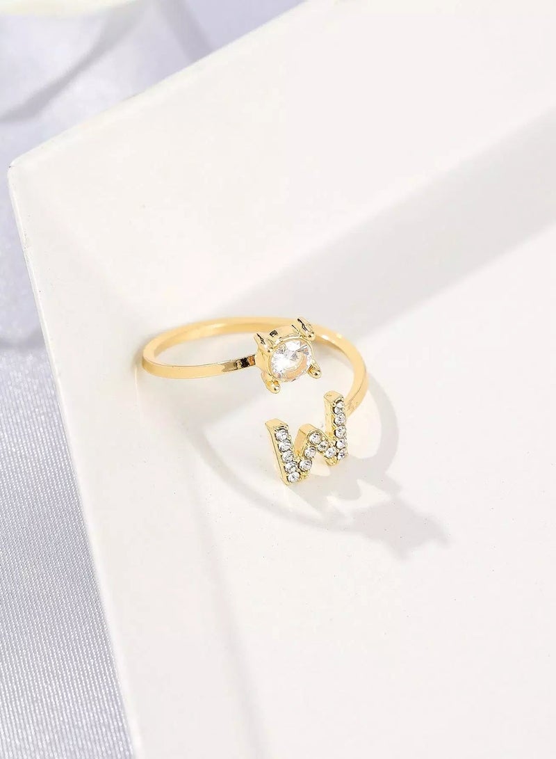 Rhinestone Letter Cuff Ring