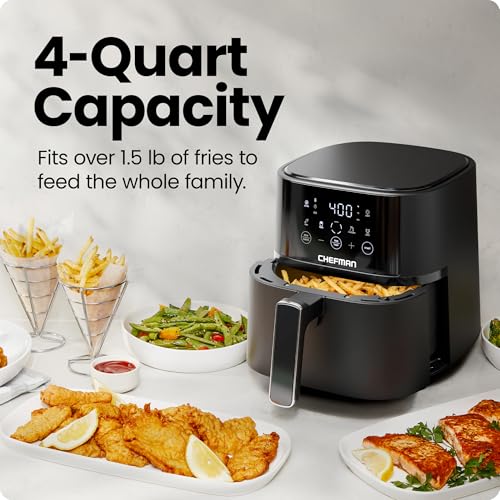 Chefman Air Fryer – 4 QT Compact Airfryer for Quick & Easy Meals in Minutes, Features Hi-Fry Technology for Extra Crisp, Touchscreen Controls with 4 Presets, Nonstick & Dishwasher Safe Basket - Black - Image 4