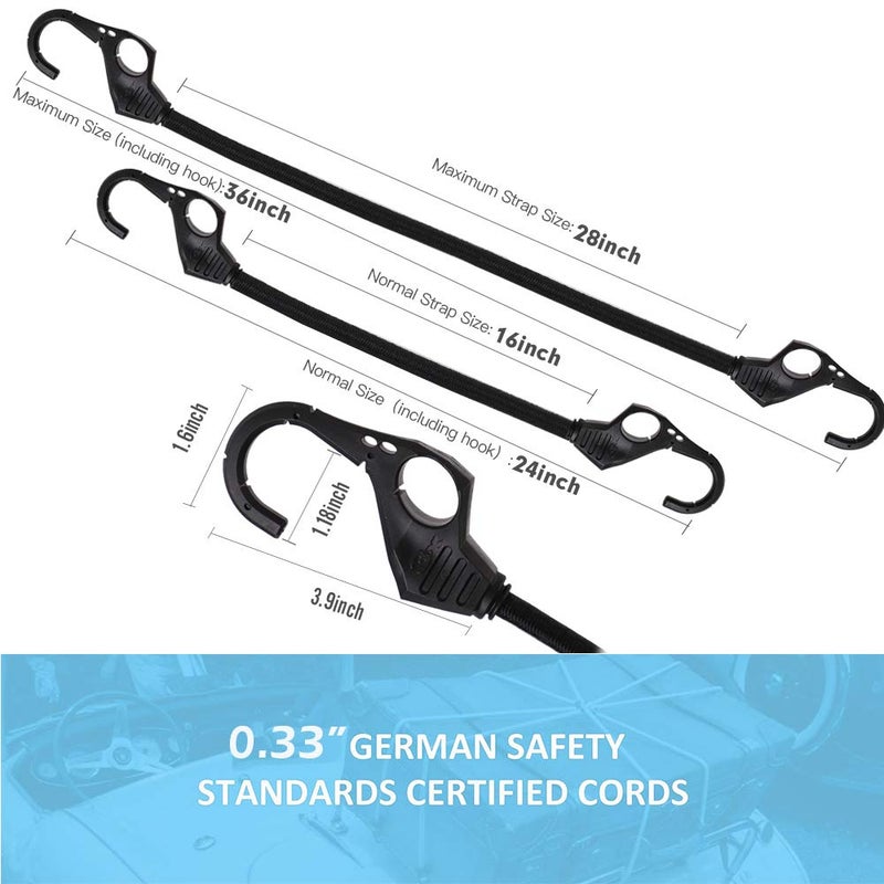 Xstrap Standard 10Pk Bungee Cords With Finger-Hole Design Hooks Ensures 3-Time Strength, Comes In A Zippered Storage Bag, Elastic From 24 To 36 Inches - Image 5