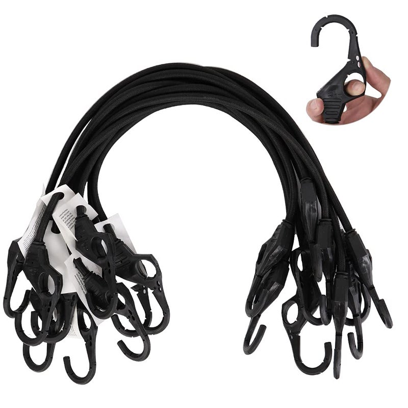 Xstrap Standard 10Pk Bungee Cords With Finger-Hole Design Hooks Ensures 3-Time Strength, Comes In A Zippered Storage Bag, Elastic From 24 To 36 Inches - Image 1