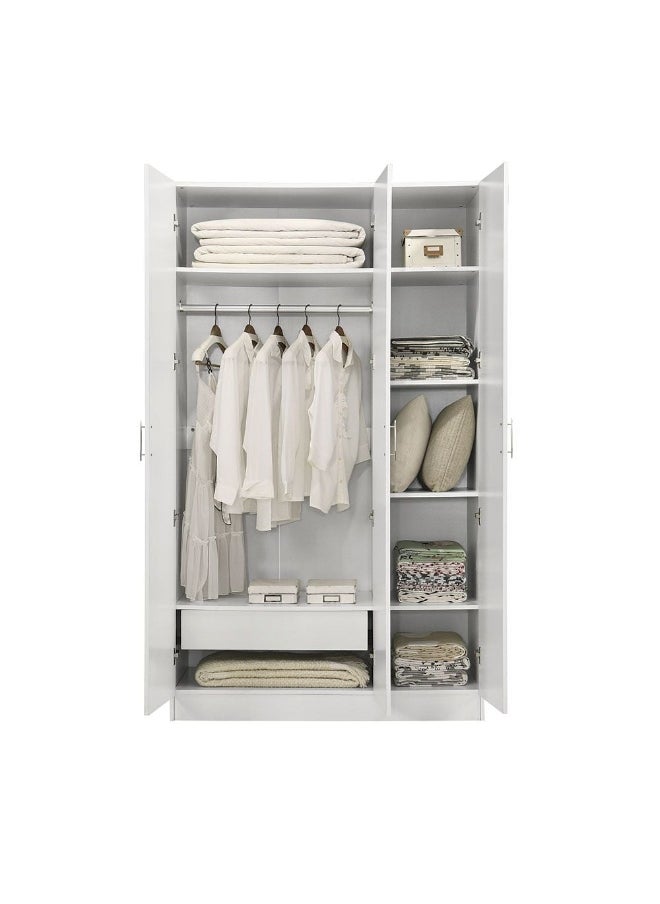 DANUBE HOME Notis 3 Door Wardrobe With Drawer And Mirror Sturdy Closet Clothes Storage Cupboard Modern Design Space Saving Swing Door Cabinet For Bedroom L117.2Xw56Xh200Cm - Gloss White  - Image 2