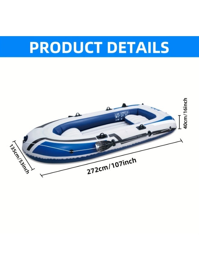 GGEROU 4-Person Inflatable Boat JR-400 with Oars & Manual Pump – 107" x 53", Load Capacity 660 lbs, Durable PVC Raft for Fishing, Lake, and Outdoor Fun - Image 2