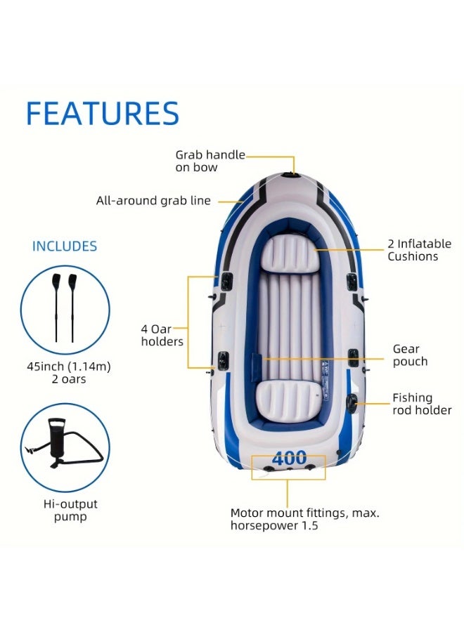 GGEROU 4-Person Inflatable Boat JR-400 with Oars & Manual Pump – 107" x 53", Load Capacity 660 lbs, Durable PVC Raft for Fishing, Lake, and Outdoor Fun - Image 5