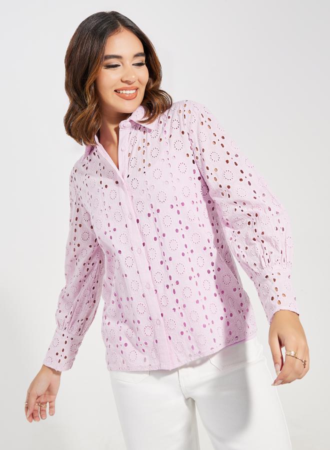 Styli Schiffli Button Placket Shirt & Inner Cami Set - Image 1