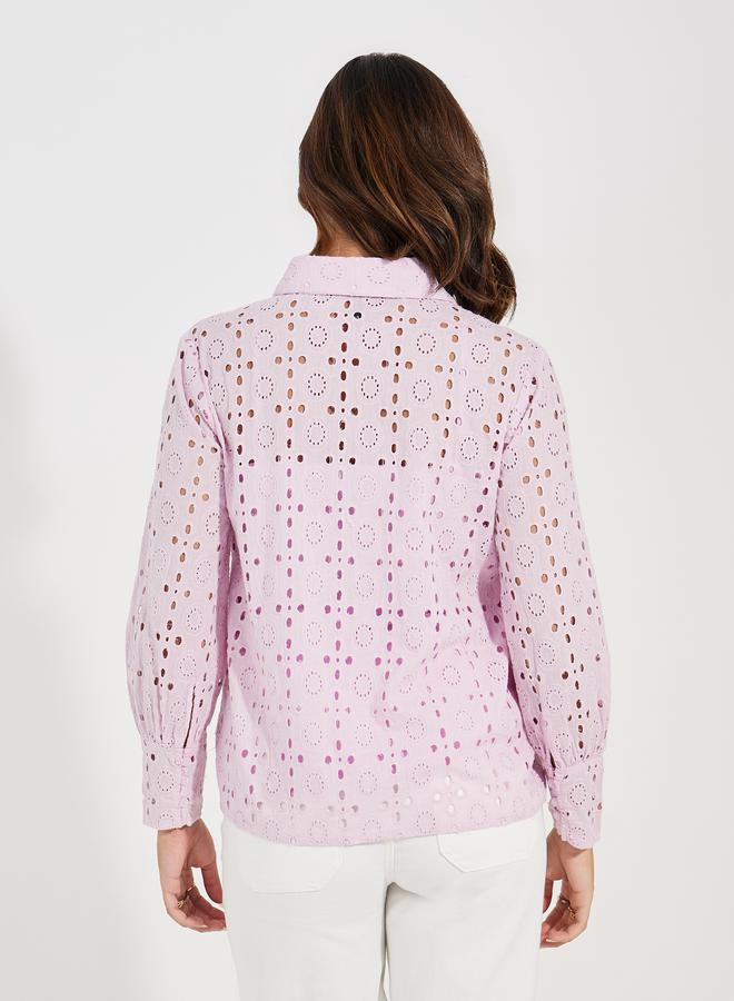 Styli Schiffli Button Placket Shirt & Inner Cami Set - Image 4