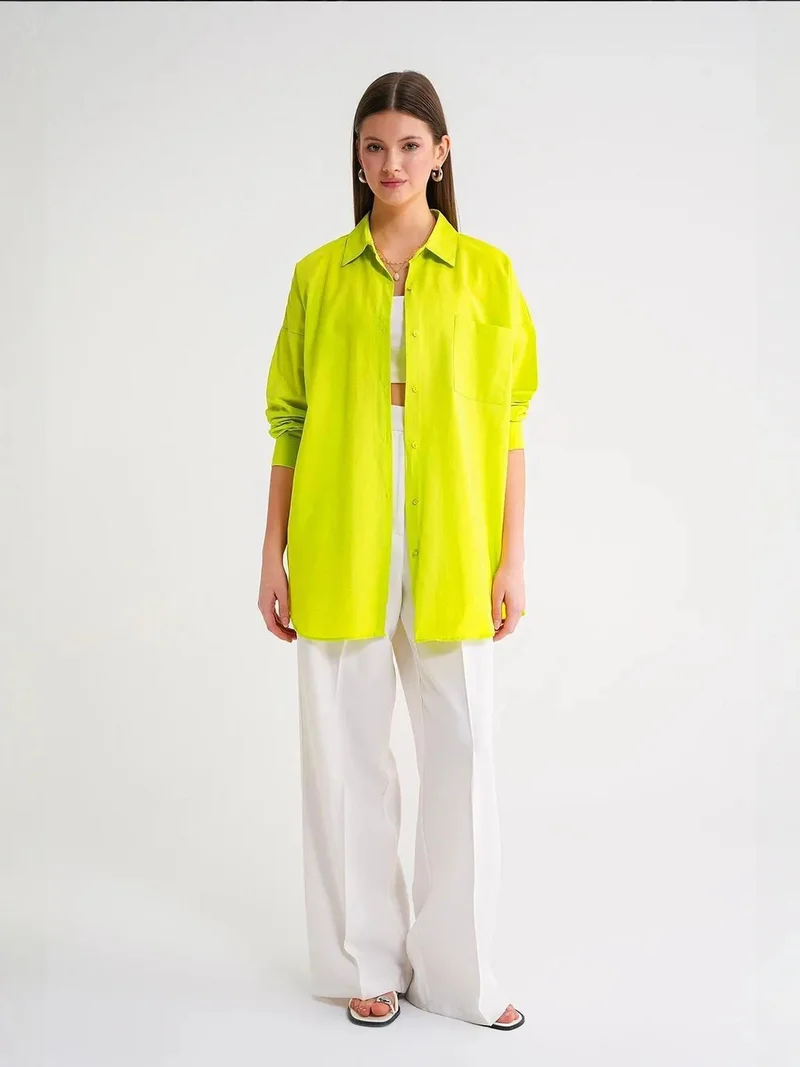 MixRay Oversized Long-Sleeve Button-Up Poplin Shirt