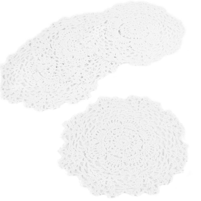 kilofly Crochet Cotton Lace Table Placemats Doilies Value Pack  4pc  White  Floral  7 inch - Image 1