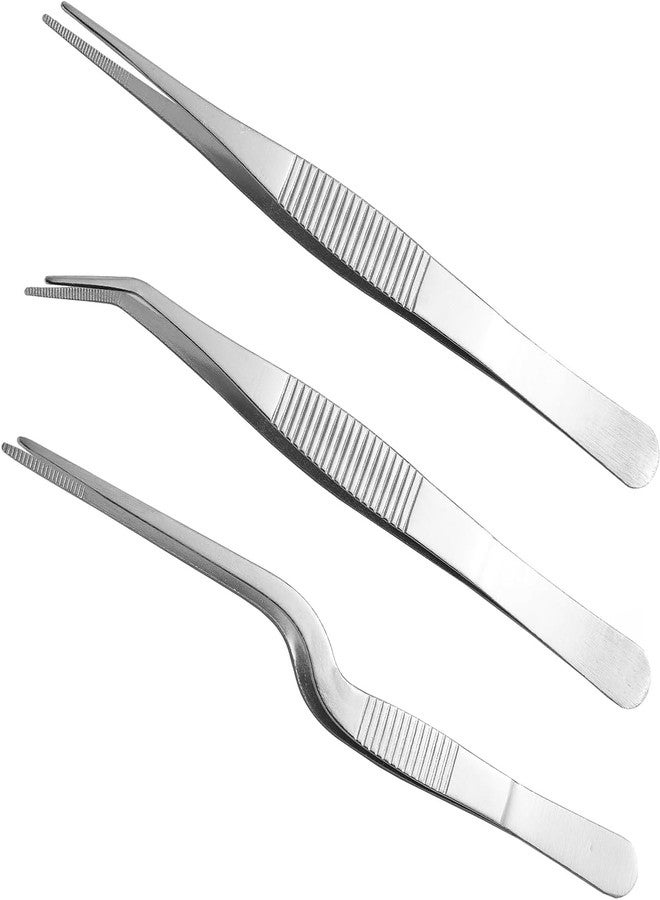 Jinshining 3Pcs Silver Stainless Steel Tweezers Set - 6.22" to 6.4" Multi-Purpose Precision Tools for Gardening, Kitchen and More - Image 1