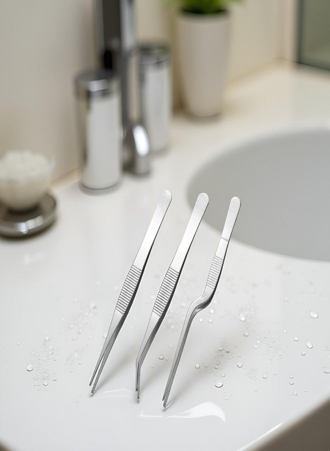 Jinshining 3Pcs Silver Stainless Steel Tweezers Set - 6.22" to 6.4" Multi-Purpose Precision Tools for Gardening, Kitchen and More - Image 4