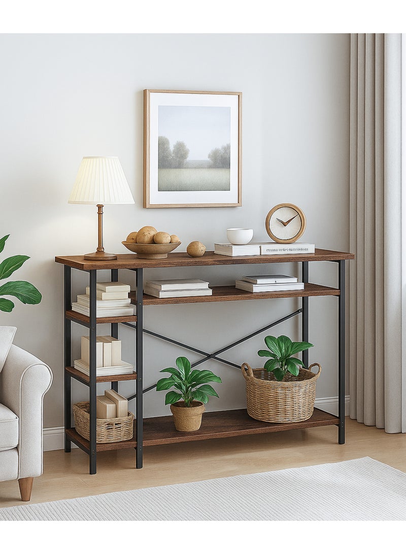 Apexll Modern Console Table with 4-Tier Storage Shelves, Waterproof MDF Top and Metal X-Frame – Entryway Table for Living Room, Hallway, Bedroom or Majlis - Image 3