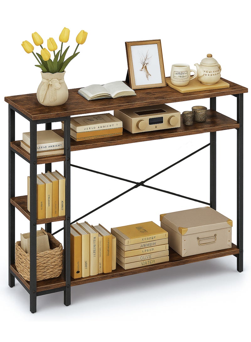 Apexll Modern Console Table with 4-Tier Storage Shelves, Waterproof MDF Top and Metal X-Frame – Entryway Table for Living Room, Hallway, Bedroom or Majlis - Image 2