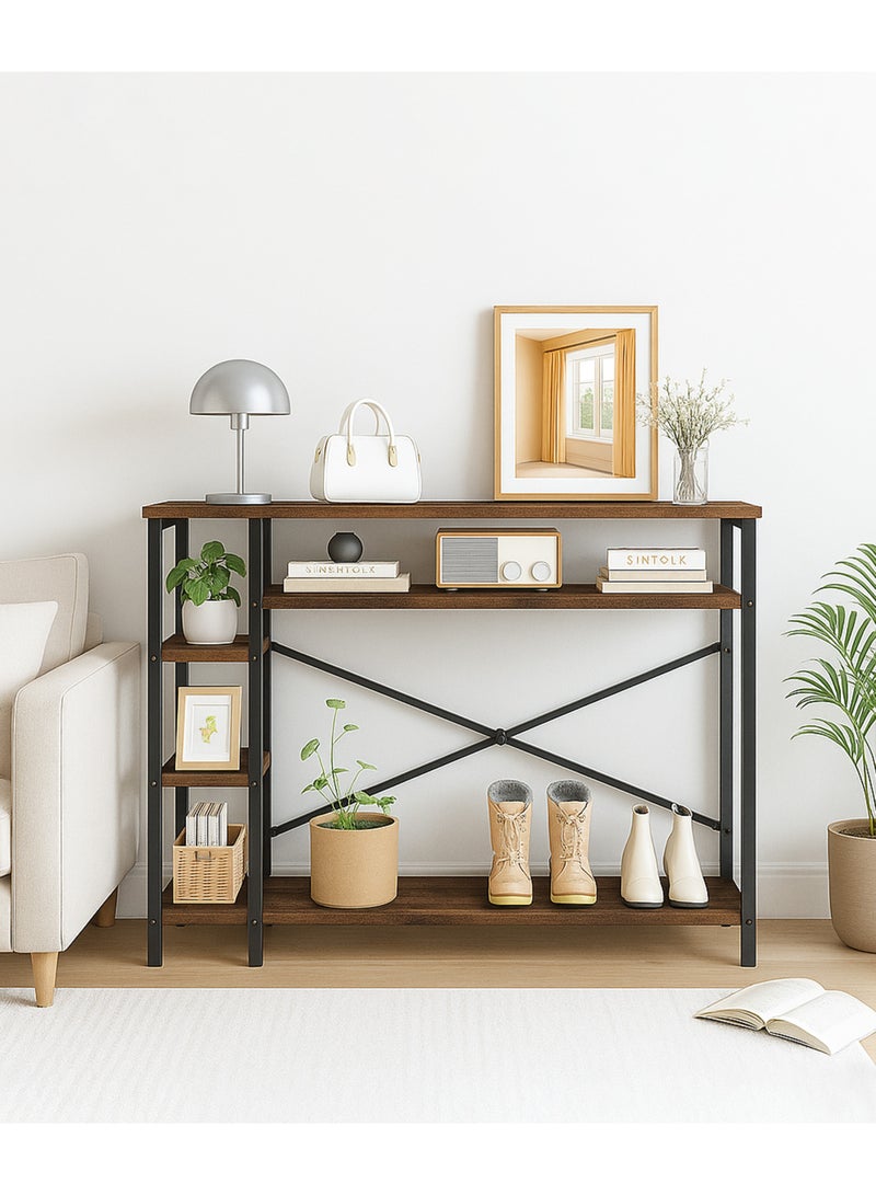 Apexll Modern Console Table with 4-Tier Storage Shelves, Waterproof MDF Top and Metal X-Frame – Entryway Table for Living Room, Hallway, Bedroom or Majlis - Image 1