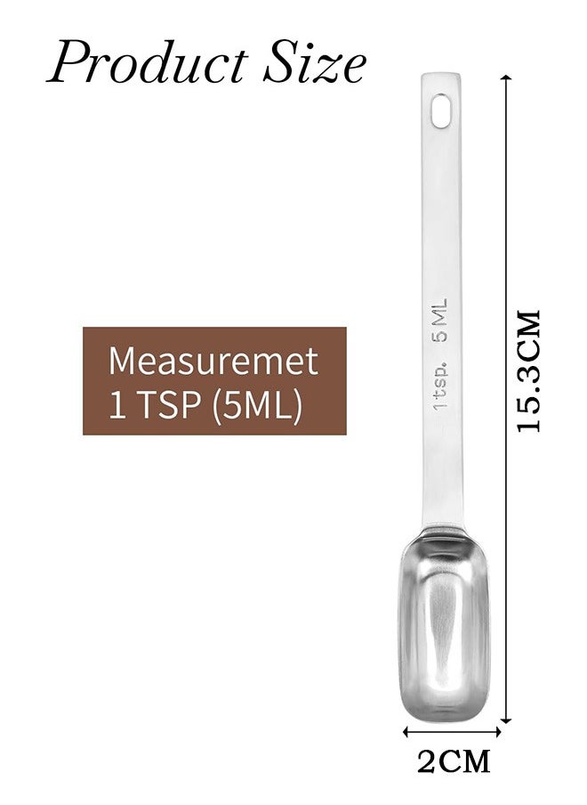 Urit - 5 ML Rectangular Measuring Spoons, Heavy-Duty Stainless Steel Measuring Spoons, Kitchen Measuring Tool For Measuring Dry And Liquid Ingredients (Silver) - Image 1