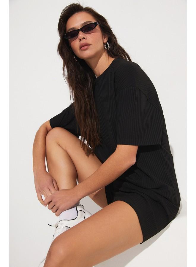 جون طقم شورت كاميسول محبوك نسائي من فيسكوز يونيو - أسود - Image 2