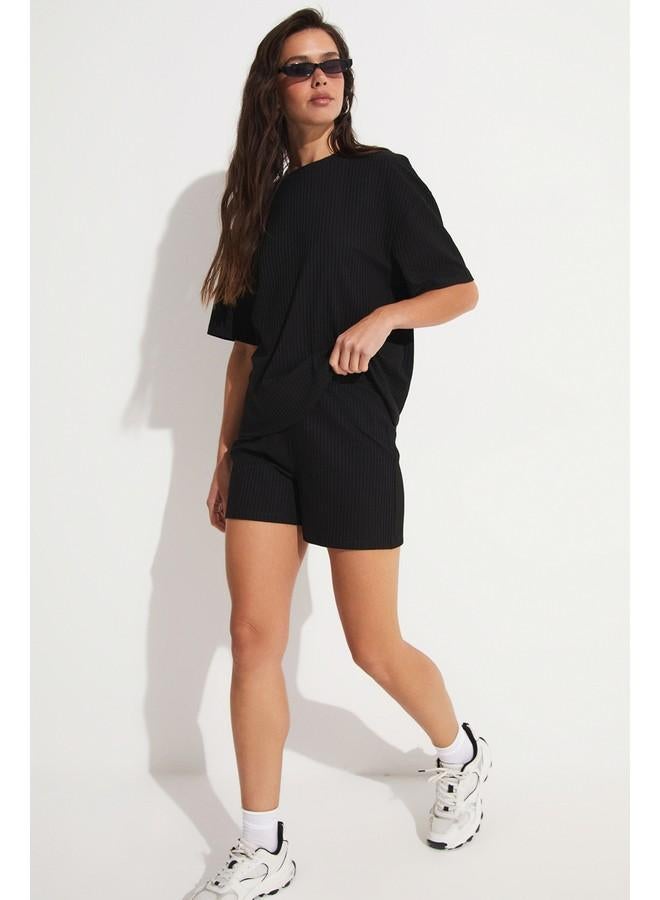 جون طقم شورت كاميسول محبوك نسائي من فيسكوز يونيو - أسود - Image 3