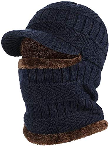 Krystle Unisex Acrylic, Knit, Fleece Cap (Pack of1 Beanie Hat, 1 Infinity Scarf) (Kry/Boy/Attch/Mon/Neck/wmer/Visr/Nblu_Navy Blue _Free Size) - Image 1
