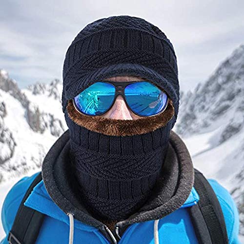 Krystle Unisex Acrylic, Knit, Fleece Cap (Pack of1 Beanie Hat, 1 Infinity Scarf) (Kry/Boy/Attch/Mon/Neck/wmer/Visr/Nblu_Navy Blue _Free Size) - Image 4
