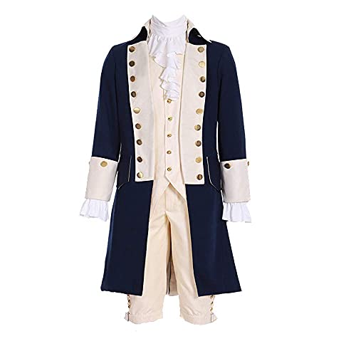 Fortunehouse Men's Colonial Hamilton Colonial Military Costume musical Hamilton Alexander Hamilton BLUE jacket (XXL, BLUE AND BIEGE) - Image 1