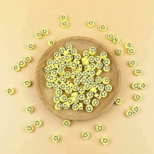 Street27® 60pcs Yellow Round Handmade Happy Face Emoji Polymer Clay Vinyl Spacer Beads 10mm with Smiley Face for Jewelry Making, Beaded Bracelets, Choker, Necklace, Earrings, Craft, Hair Accessories - Image 3
