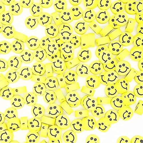 Street27® 60pcs Yellow Round Handmade Happy Face Emoji Polymer Clay Vinyl Spacer Beads 10mm with Smiley Face for Jewelry Making, Beaded Bracelets, Choker, Necklace, Earrings, Craft, Hair Accessories - Image 4