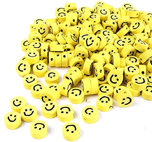 Street27® 60pcs Yellow Round Handmade Happy Face Emoji Polymer Clay Vinyl Spacer Beads 10mm with Smiley Face for Jewelry Making, Beaded Bracelets, Choker, Necklace, Earrings, Craft, Hair Accessories - Image 2