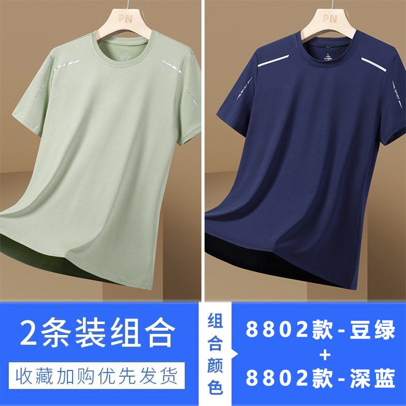 Scarecrow summer short-sleeved T-shirt men's ice silk ultra-thin base shirt top loose plus-size sports men's T-shirt - Image 2