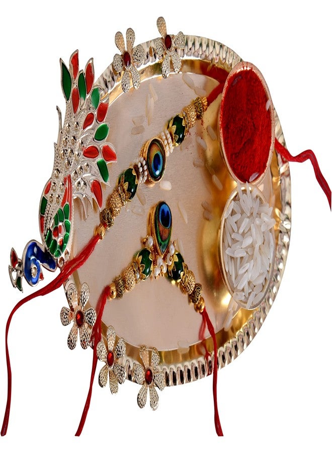 Ingo Creation Designer Lumba Rakhi Combo for Bhaiya/Bhai Bhabhi & Kids - Set of 1 Rakhi with Roli Chawal and Plate - Image 1