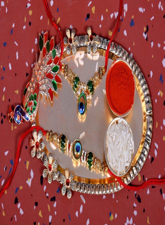 Ingo Creation Designer Lumba Rakhi Combo for Bhaiya/Bhai Bhabhi & Kids - Set of 1 Rakhi with Roli Chawal and Plate - Image 2
