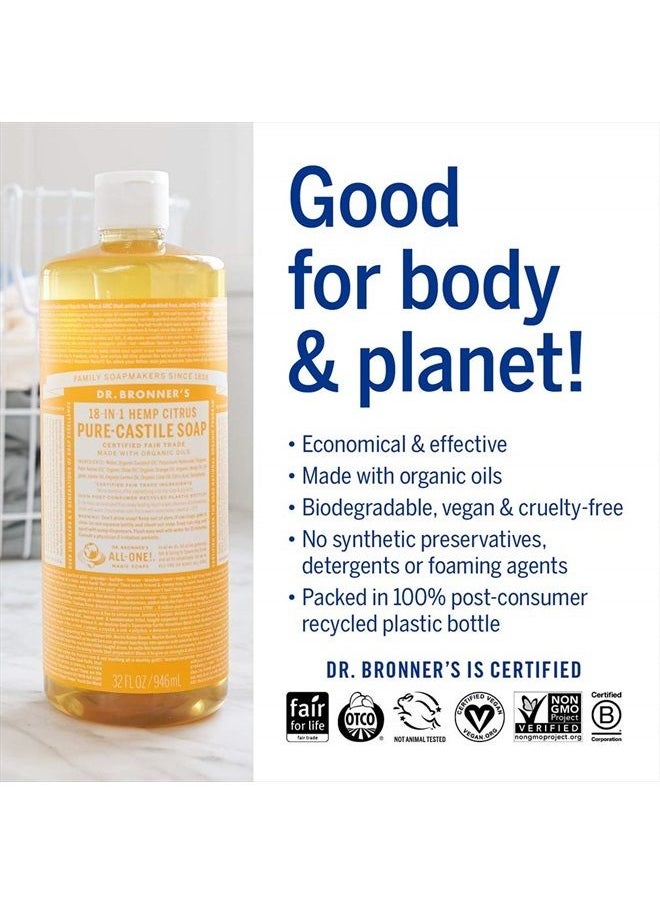 Dr. Bronner's - Pure-Castile Liquid Soap (Citrus, 16 ounce) - Made with Organic Oils, 18-in-1 Uses: Face, Body, Hair, Laundry, Pets and Dishes, Concentrated, Vegan, Non-GMO - Image 1