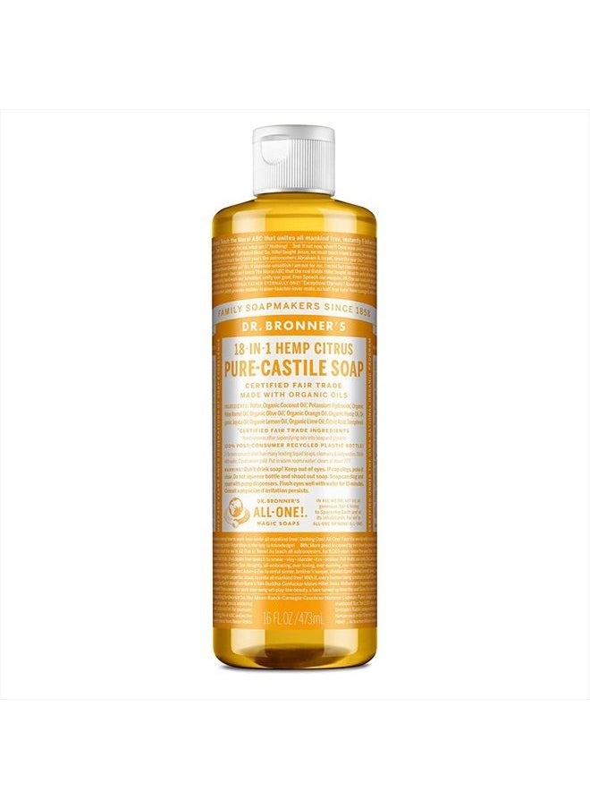 Dr. Bronner's - Pure-Castile Liquid Soap (Citrus, 16 ounce) - Made with Organic Oils, 18-in-1 Uses: Face, Body, Hair, Laundry, Pets and Dishes, Concentrated, Vegan, Non-GMO - Image 1