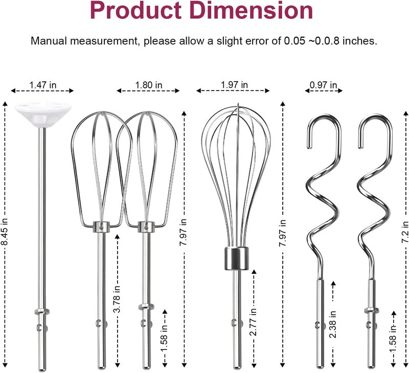 HWEIUA Hand Mixer Beaters Attachments, Whisk, Dough Hooks, and Liquid Blending Rod, Stainless Steel Hand Mixer Accessories Compatible with Kitchenaid Hand Mixers KHM3 KHM5 KHM7 KHM9, KHM926, KHM512, Set of 6 - Image 5