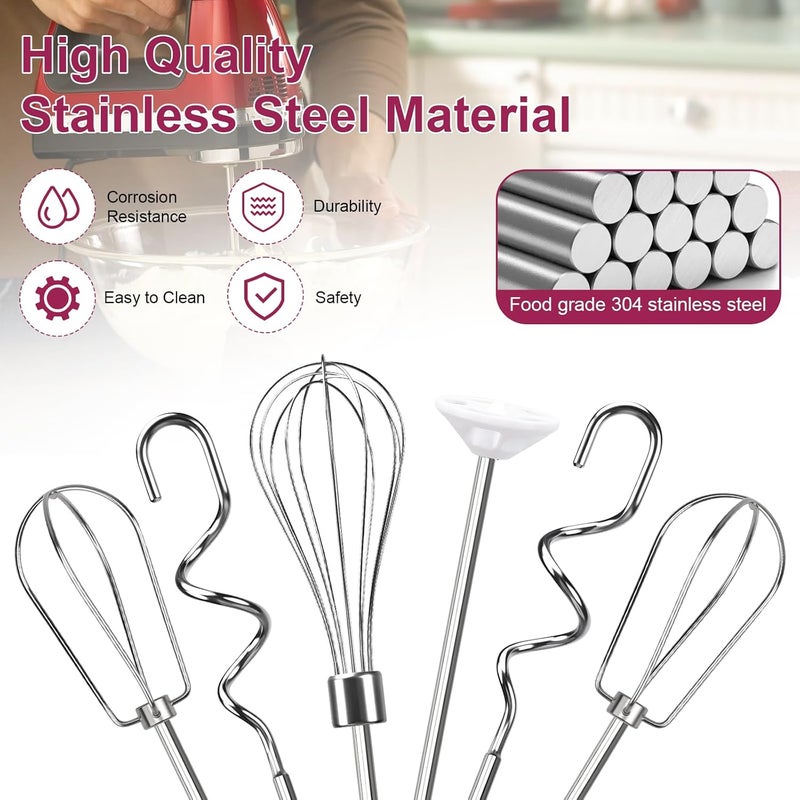 HWEIUA Hand Mixer Beaters Attachments, Whisk, Dough Hooks, and Liquid Blending Rod, Stainless Steel Hand Mixer Accessories Compatible with Kitchenaid Hand Mixers KHM3 KHM5 KHM7 KHM9, KHM926, KHM512, Set of 6 - Image 4